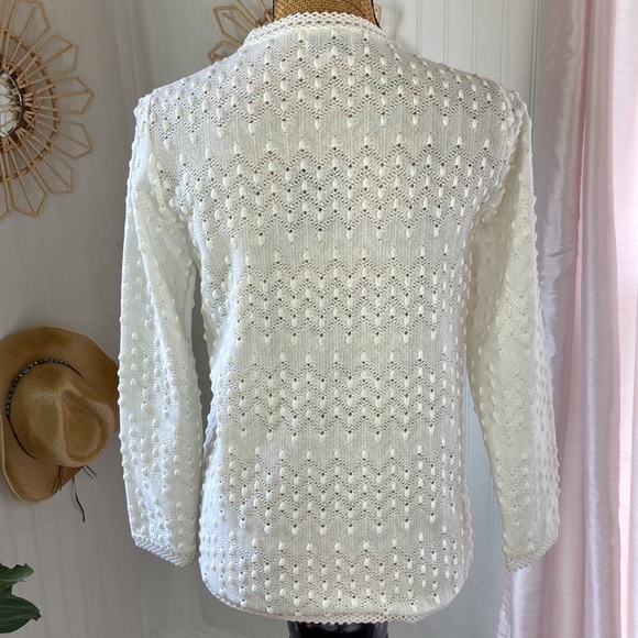 Fashionelle Vintage Swiss Dot Crochet Lace Cardigan Sz S - Picture 4 of 5